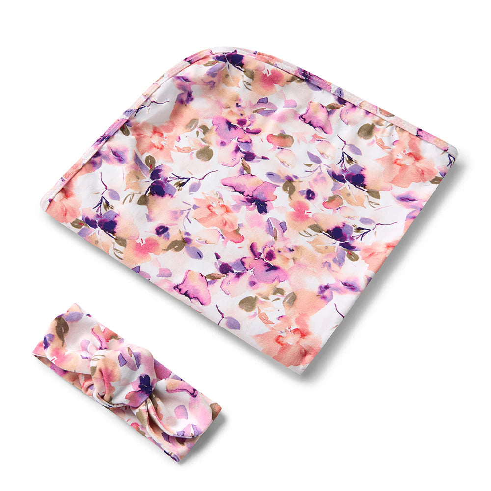 Snuggle Hunny Kids- Blushing Beauty Jersey Wrap & Top Knot Set