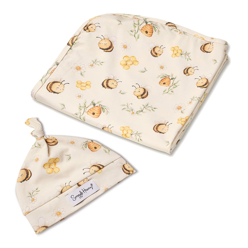 Snuggle Hunny - Bumblebees Organic Jersey Wrap & Beanie Set