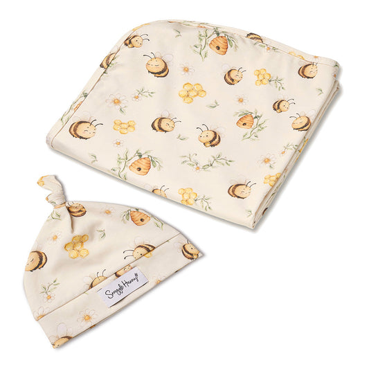 Snuggle Hunny - Bumblebees Organic Jersey Wrap & Beanie Set