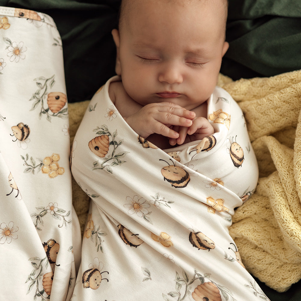 Snuggle Hunny - Bumblebees Organic Jersey Wrap & Beanie Set