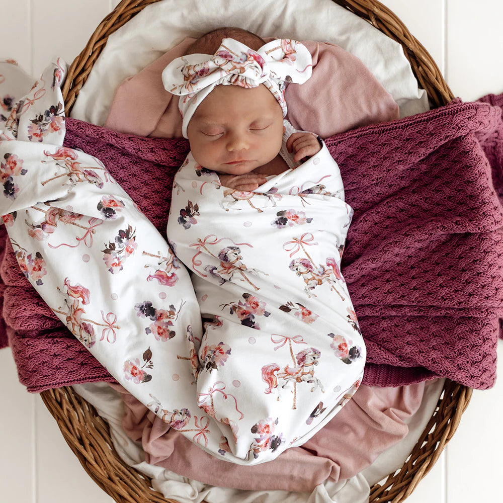 Snuggle Hunny Kids- Carousel Jersey Wrap & Topknot Set