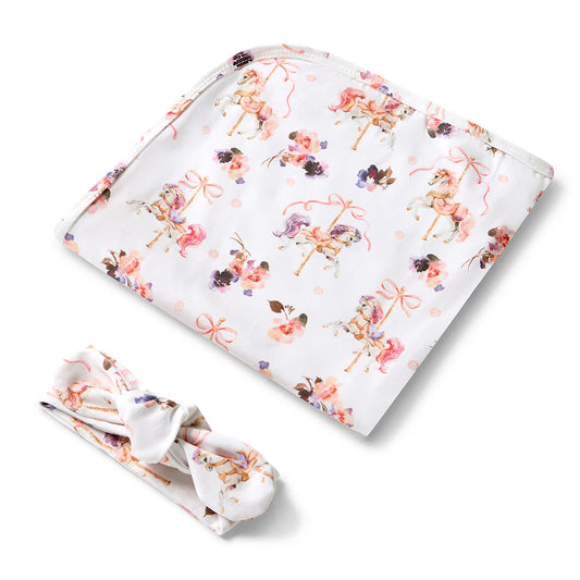 Snuggle Hunny Kids- Carousel Jersey Wrap & Topknot Set