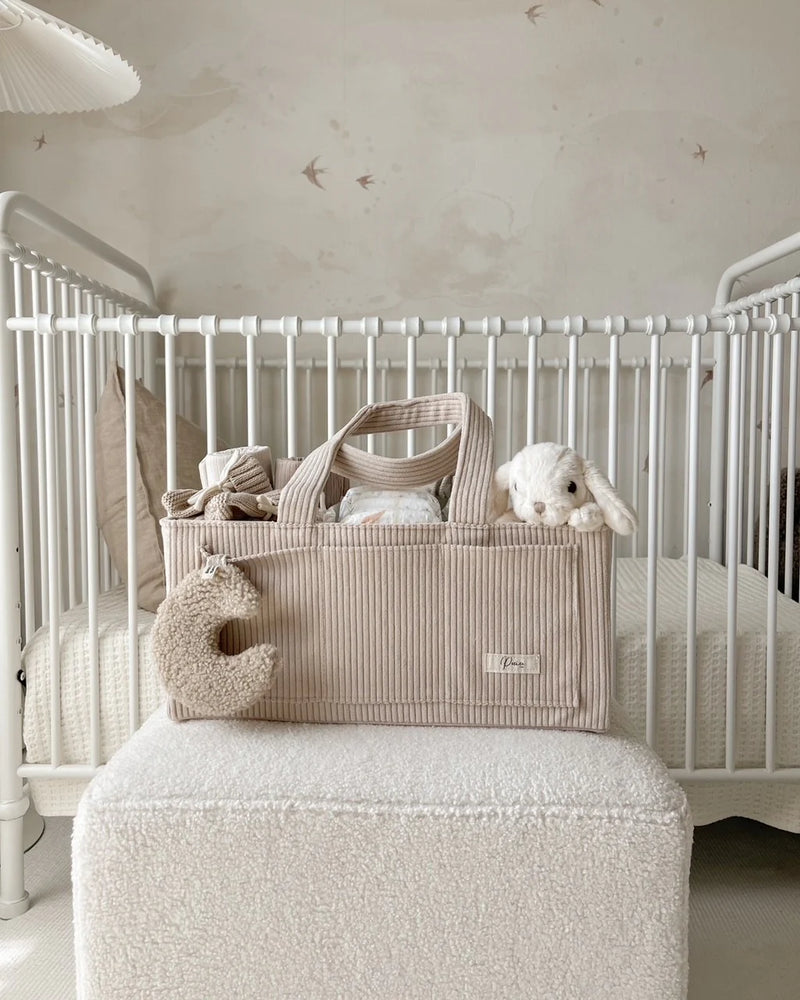 Petit + Co-Nappy Caddy Organsier- Cord Taupe