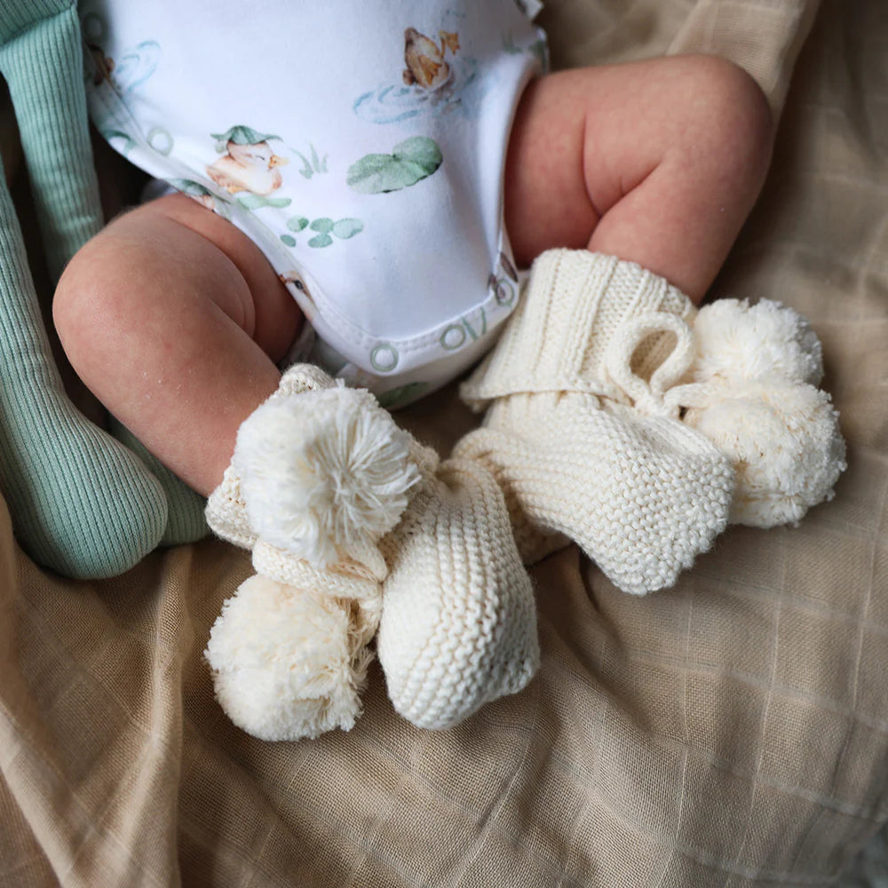 Snuggle Hunny - Cream Organic Cotton Knit Booties