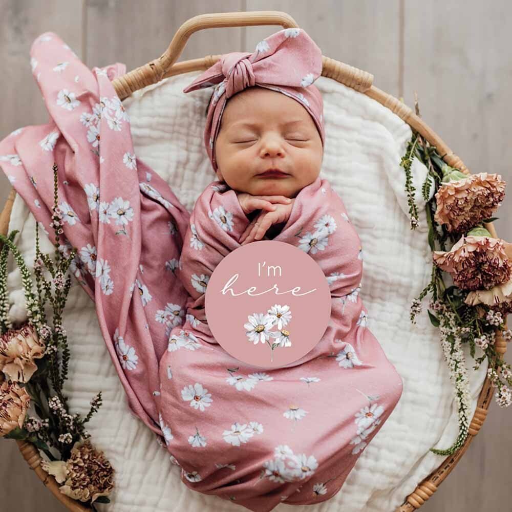 Snuggle Hunny - Daisy Jersey Wrap & Top Knot Set