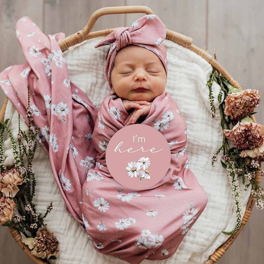 Snuggle Hunny - Daisy Jersey Wrap & Top Knot Set