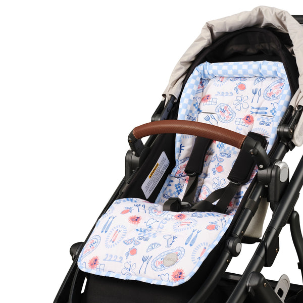 Oi Oi- Reversible Pram Liner- Mediterranean Blue/Check