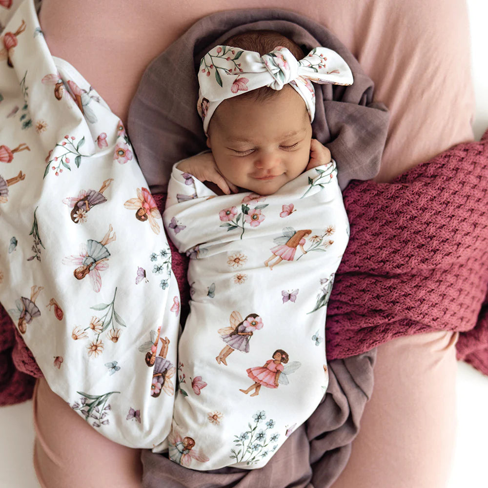 Snuggle Hunny Kids- Fairy Garden Jersey Wrap & Top Knot Set