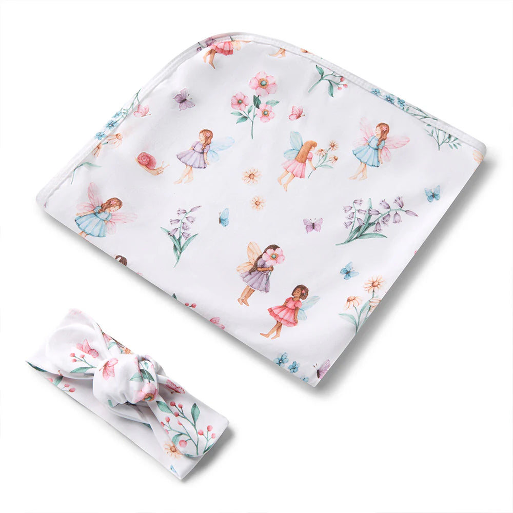 Snuggle Hunny Kids- Fairy Garden Jersey Wrap & Top Knot Set
