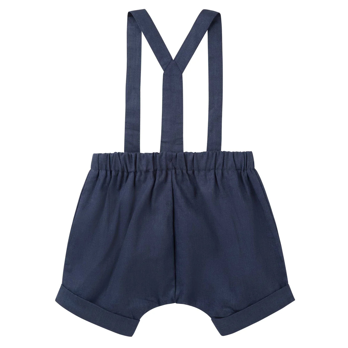 Designer Kidz- Navy Finley Linen Suspenders Short