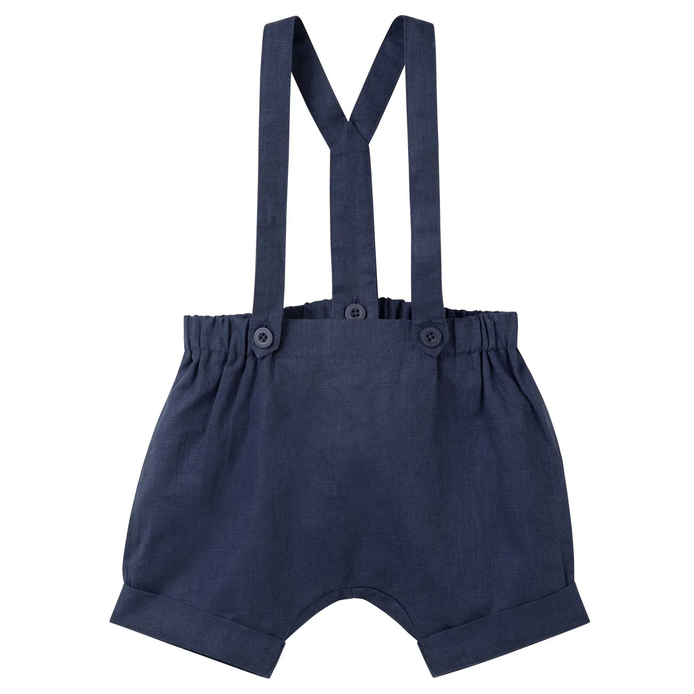 Designer Kidz- Navy Finley Linen Suspenders Short