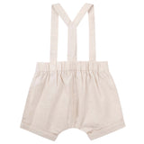 Designer Kidz- Sand Finley Linen Suspenders Short