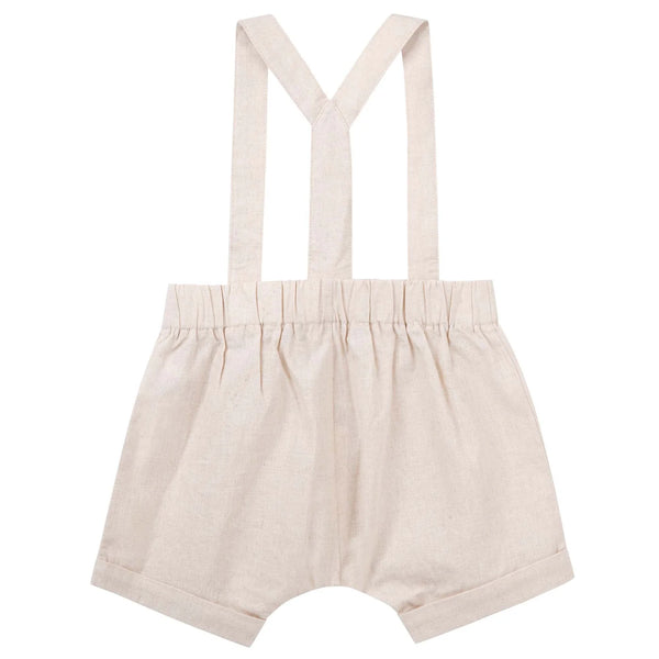 Designer Kidz- Sand Finley Linen Suspenders Short