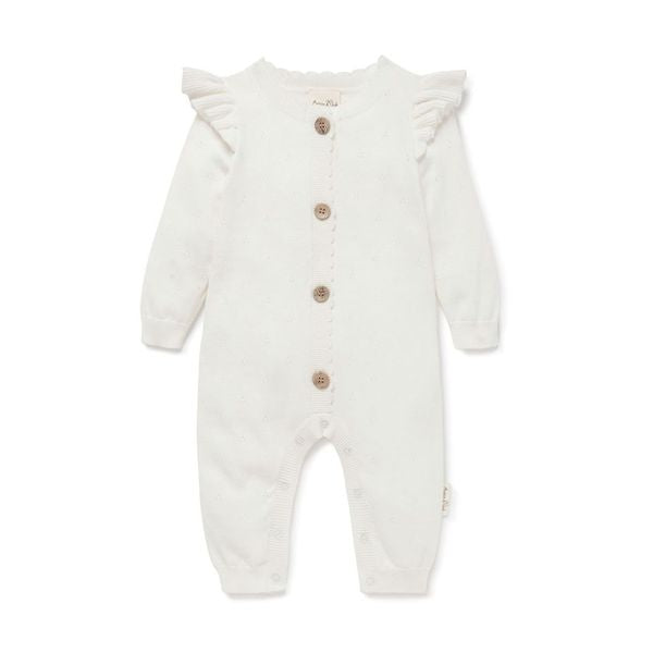 Aster and Oak - Ivory Pointelle Knitted Romper