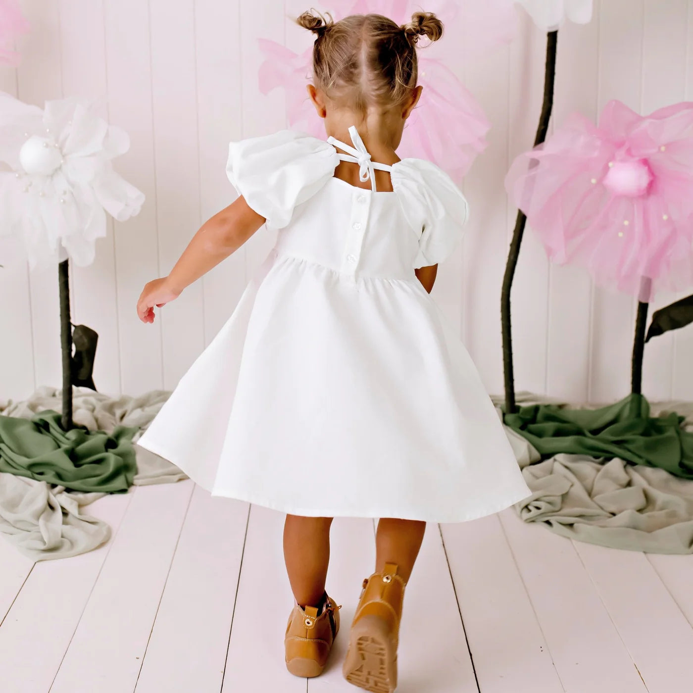 Designer Kidz- Grace Linen Dress- Ecru