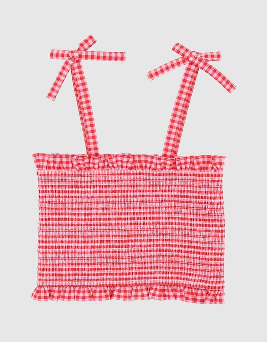Minihaha - Sundae Gingham Shirred Top 3-7Y