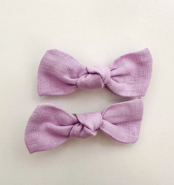 Light and Moon- Lilac Linen Bow Clip Set