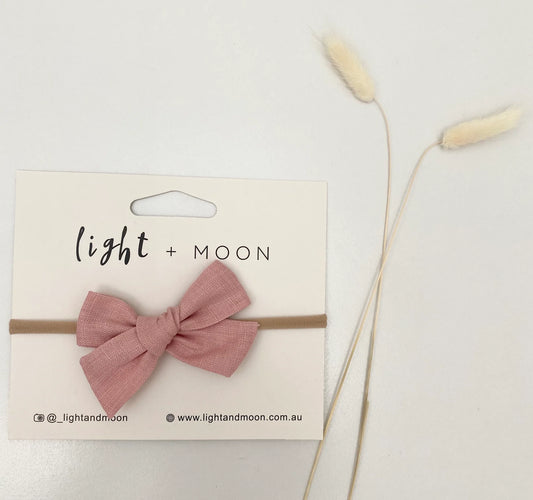 Light and Moon - Pink Linen Bow Headband