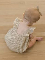 Quincy Mae- Bonnie Romper- Oat Gingham