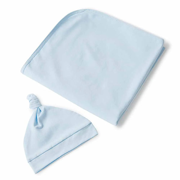 Snuggle Hunny Kids- Baby Blue Jersey Wrap & Beanie Set