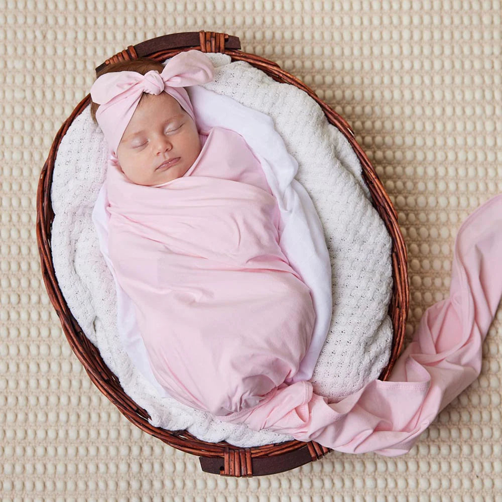 Snuggle Hunny - Baby Pink Organic Jersey Wrap & Topknot Set