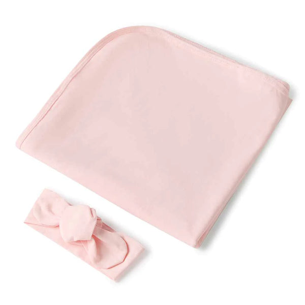 Snuggle Hunny - Baby Pink Jersey Wrap & Top Knot Set