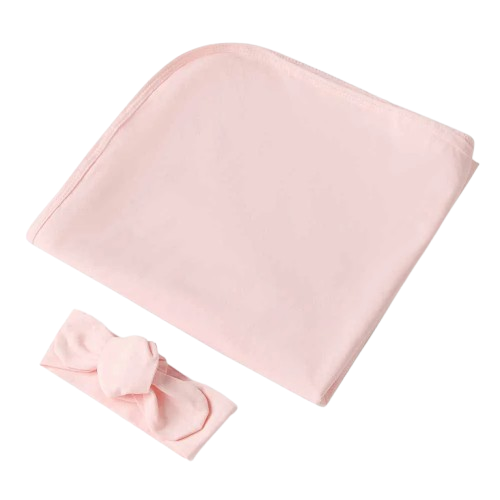 Snuggle Hunny - Baby Pink Organic Jersey Wrap & Topknot Set