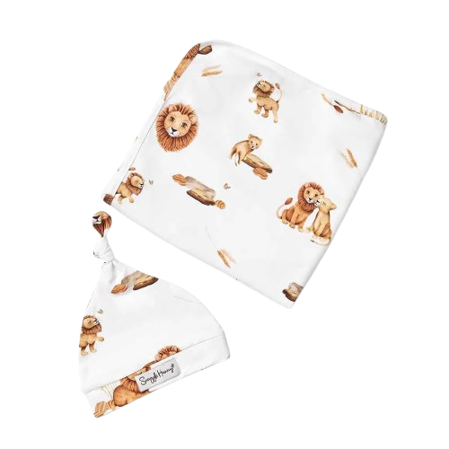 Snuggle Hunny - Lion Organic Jersey Wrap & Beanie Set