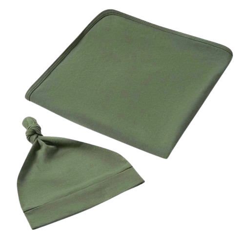 Snuggle Hunny - Olive Baby Jersey Wrap & Beanie Set