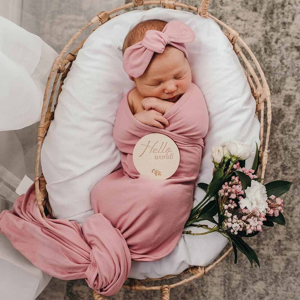 Snuggle Hunny - Baby Pink Organic Jersey Wrap & Topknot Set