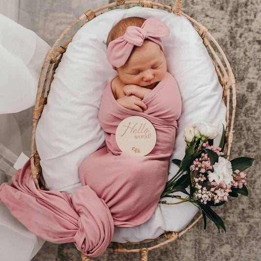 Snuggle Hunny - Baby Pink Organic Jersey Wrap & Topknot Set