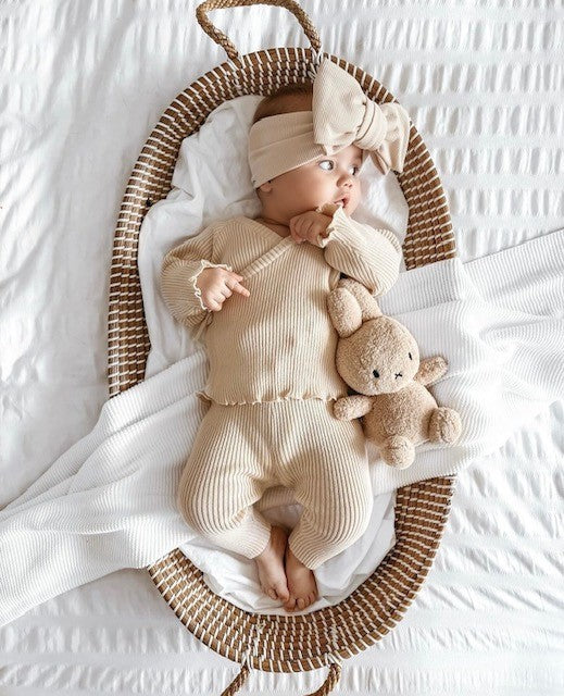 Petit + Co- Ruffle Oat Kimono Ribbed Set