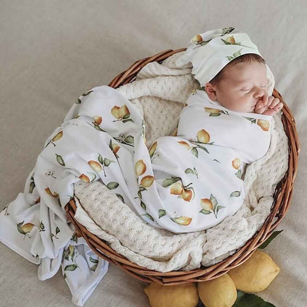 Snuggle Hunny Kids- Lemon Jersey Wrap & Beanie Set