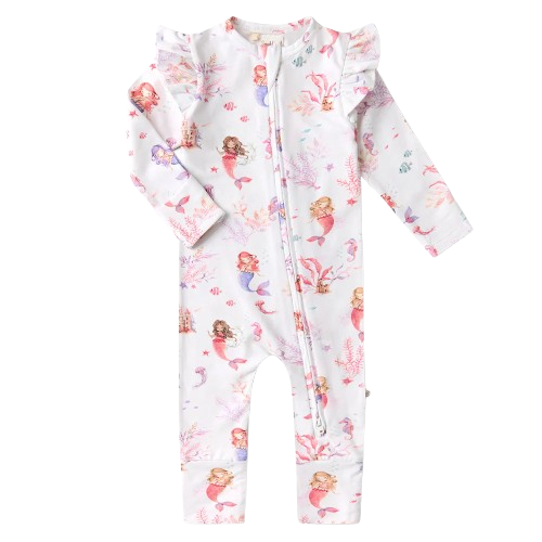 Snuggle Hunny - Mermaid Organic Snugglesuit Convertible Romper with Frill