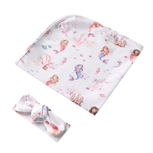 Snuggle Hunny - Mermaid Organic Jersey Wrap & Topknot Set