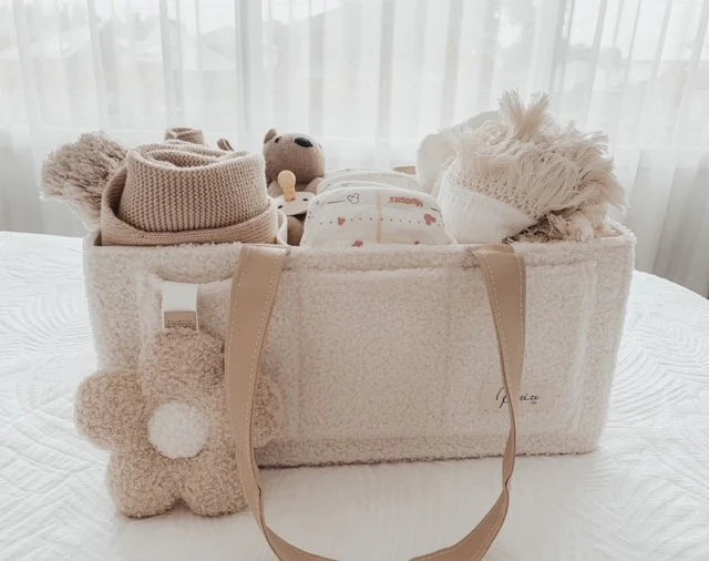 Petit + Co-Nappy Caddy Organsier- Beige Handles