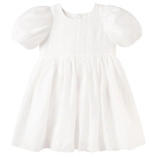 Designer Kidz- White Noa Puff Sleeve Dress