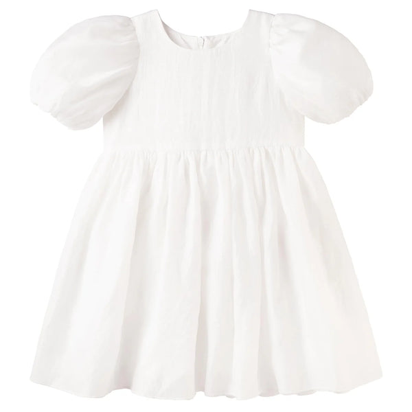 Designer Kidz- White Noa Puff Sleeve Dress