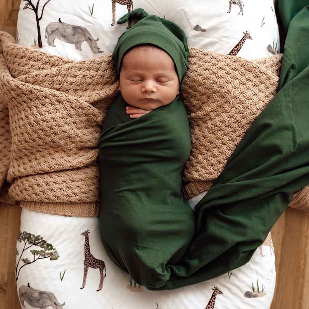 Snuggle Hunny - Olive Baby Jersey Wrap & Beanie Set
