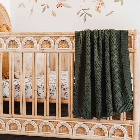 Snuggle Hunny - Olive Diamond Knit Organic Baby Blanket