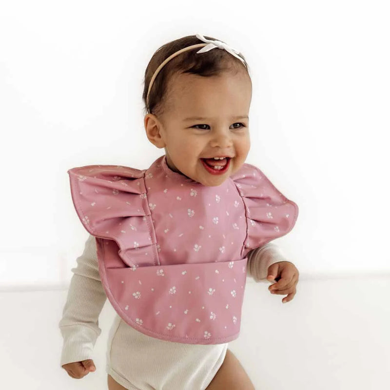 Snuggle Hunny Kids- Pink Fleur Frill Waterproof Bib