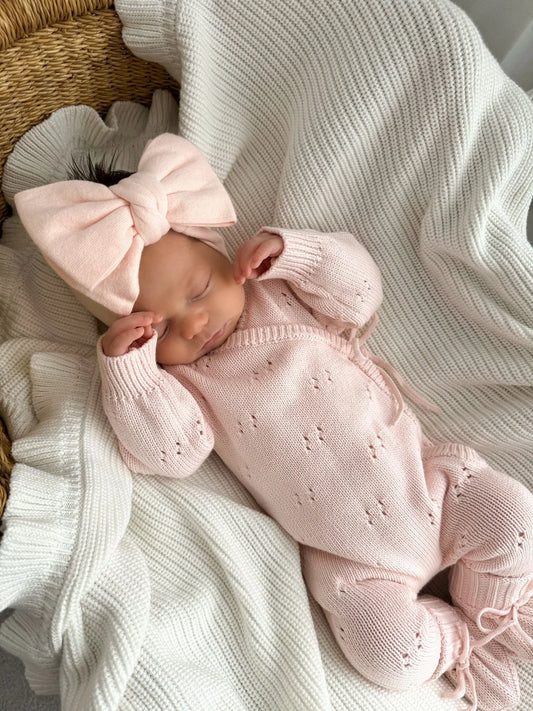 Petit + Co- Baby Pink- Pointelle Long Romper