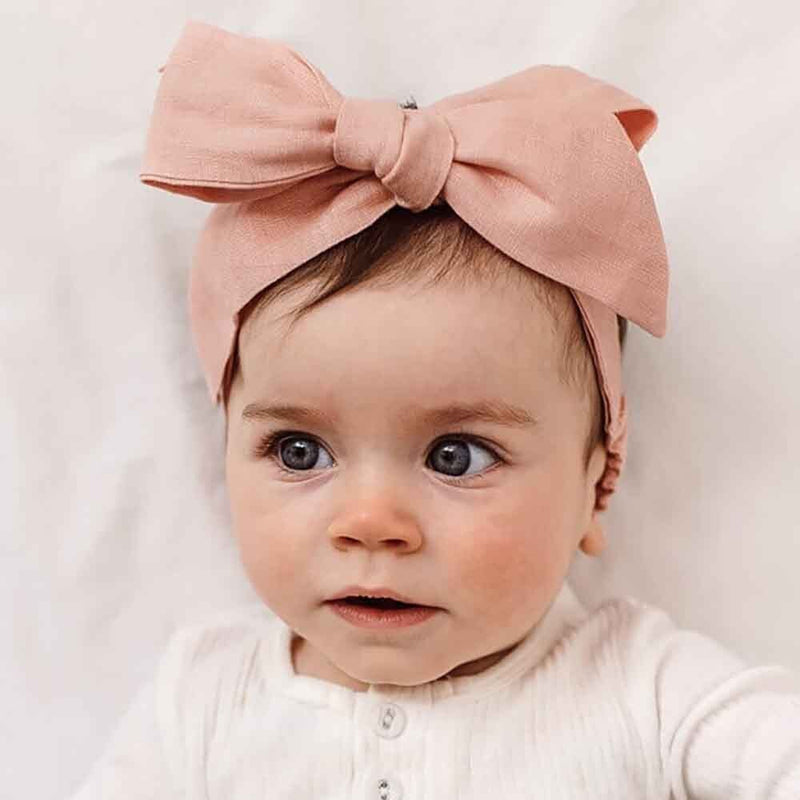 Snuggle Hunny Kids- Rust Linen Bow Pre-Tied Headband Wrap