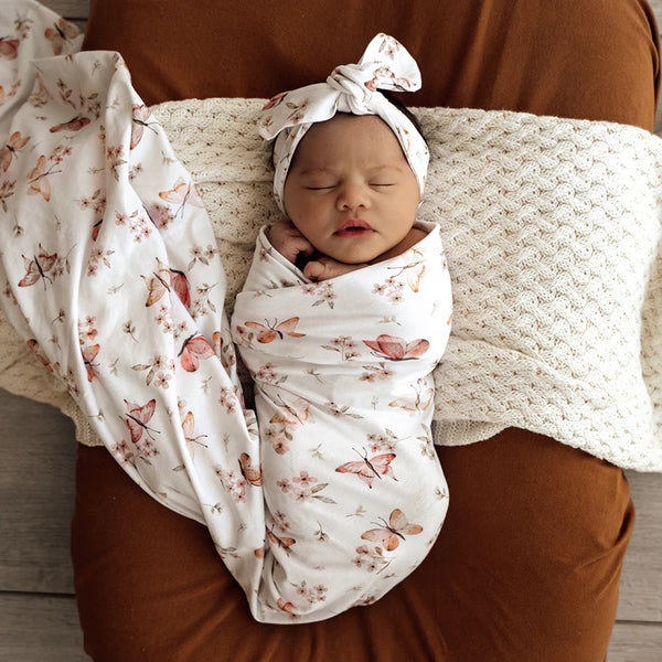 Snuggle Hunny Kids- Butterfly Jersey Wrap & Headband Set