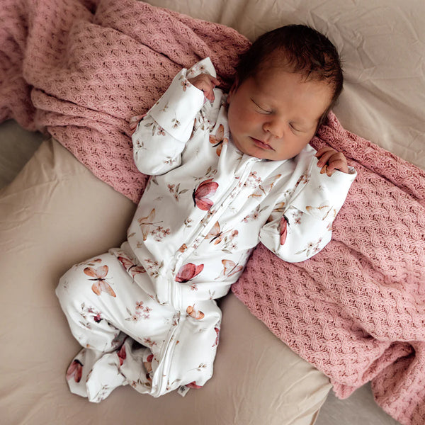 Snuggle Hunny Kids - Butterfly Organic Snuggle Sleepsuit Zip Footie with Frill
