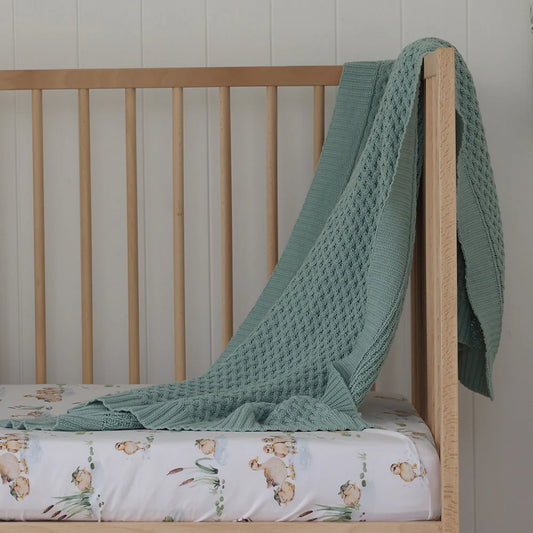 Snuggle Hunny Kids-Sage Diamond Knit Baby Blanket