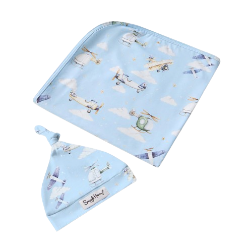 Snuggle Hunny - Taking Flight Organic Jersey Wrap & Beanie Set