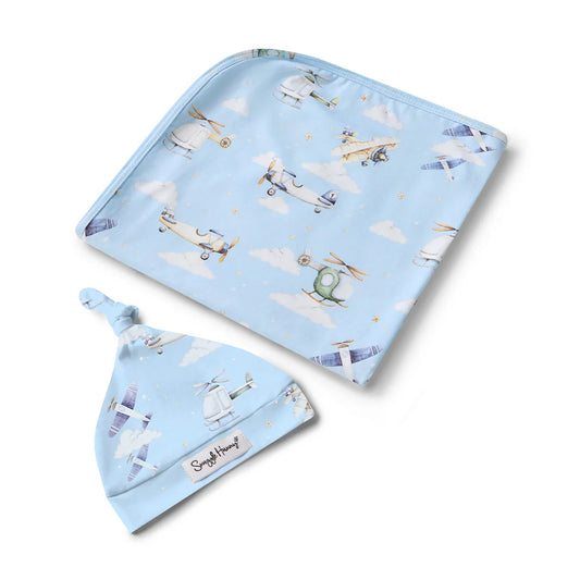 Snuggle Hunny - Taking Flight Jersey Wrap & Beanie Set