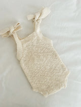 Petit + Co- Textured Cotton Tie Romper- Sand