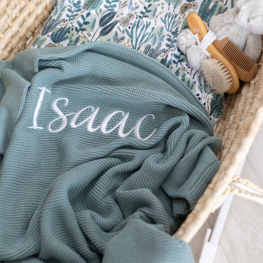 Personalised Knitted Blanket- Azure